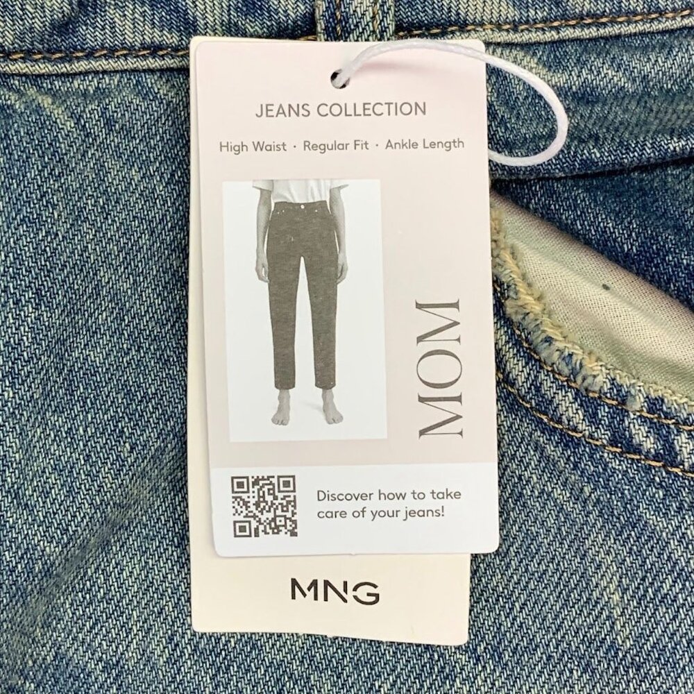 Mango Women's Mom High Waisted Tapered Cotton Stretch Denim Jeans Size 16 NWT - Picture 7 of 15